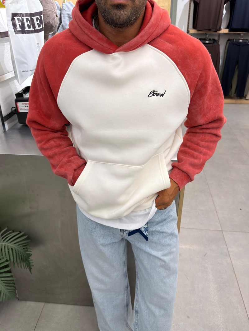 Yüksek Kalite Yıkamalı Sweatshirt Beyaz Turuncu