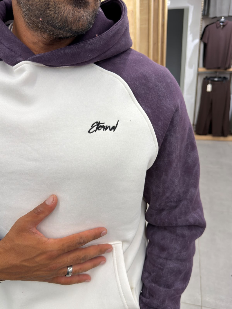Yüksek Kalite Yıkamalı Sweatshirt Beyaz Mor