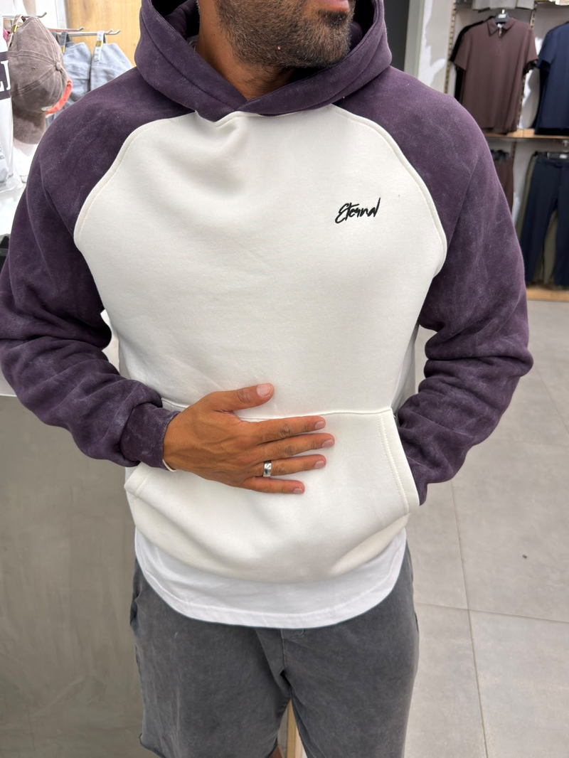 Yüksek Kalite Yıkamalı Sweatshirt Beyaz Mor