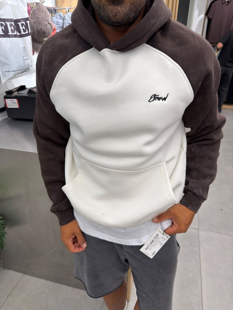 Yüksek Kalite Yıkamalı Sweatshirt Beyaz Kahve