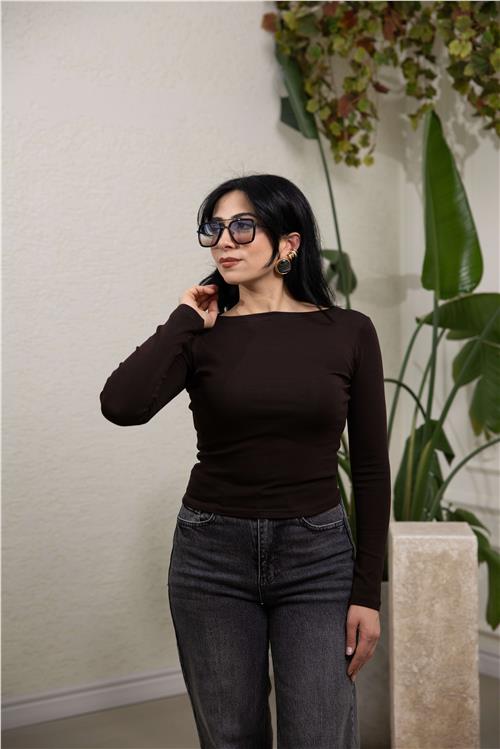 Body Kayık Yaka Bluz Acı Kahve