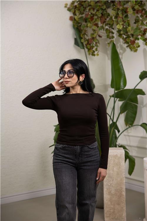 Body Kayık Yaka Bluz Acı Kahve