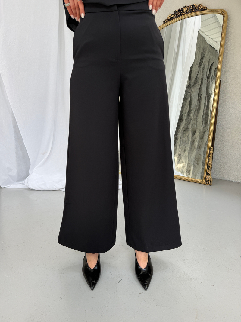 Double Paça Kumaş Pantolon Siyah 