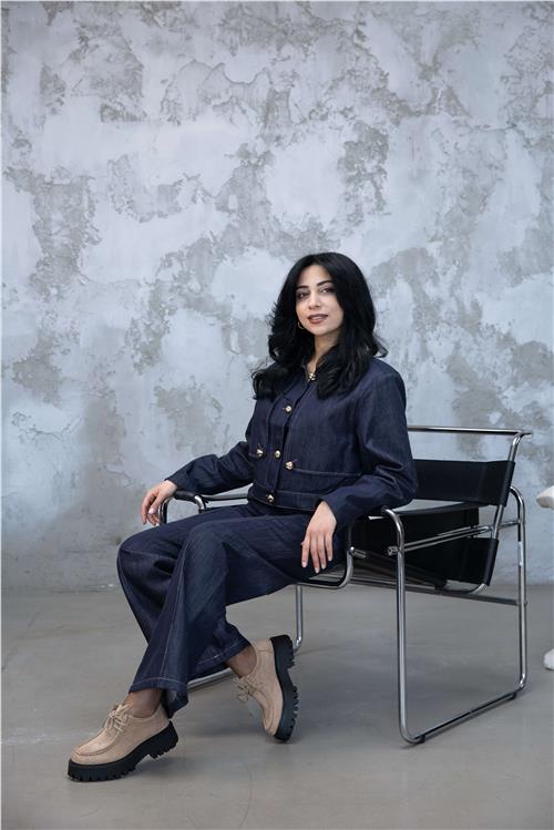 Gold Düğme Detaylı Denim Takım Zr Model