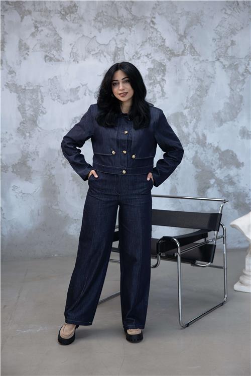 Gold Düğme Detaylı Denim Takım Zr Model