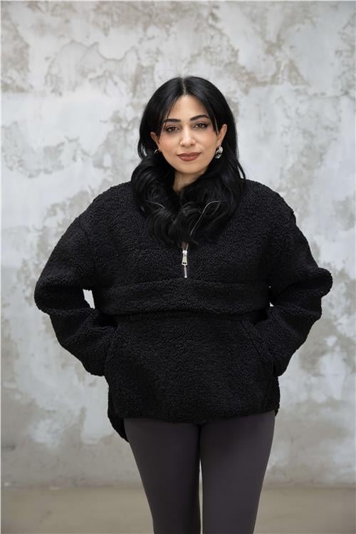 Kanguru Cepli Teddy Sweat Siyah