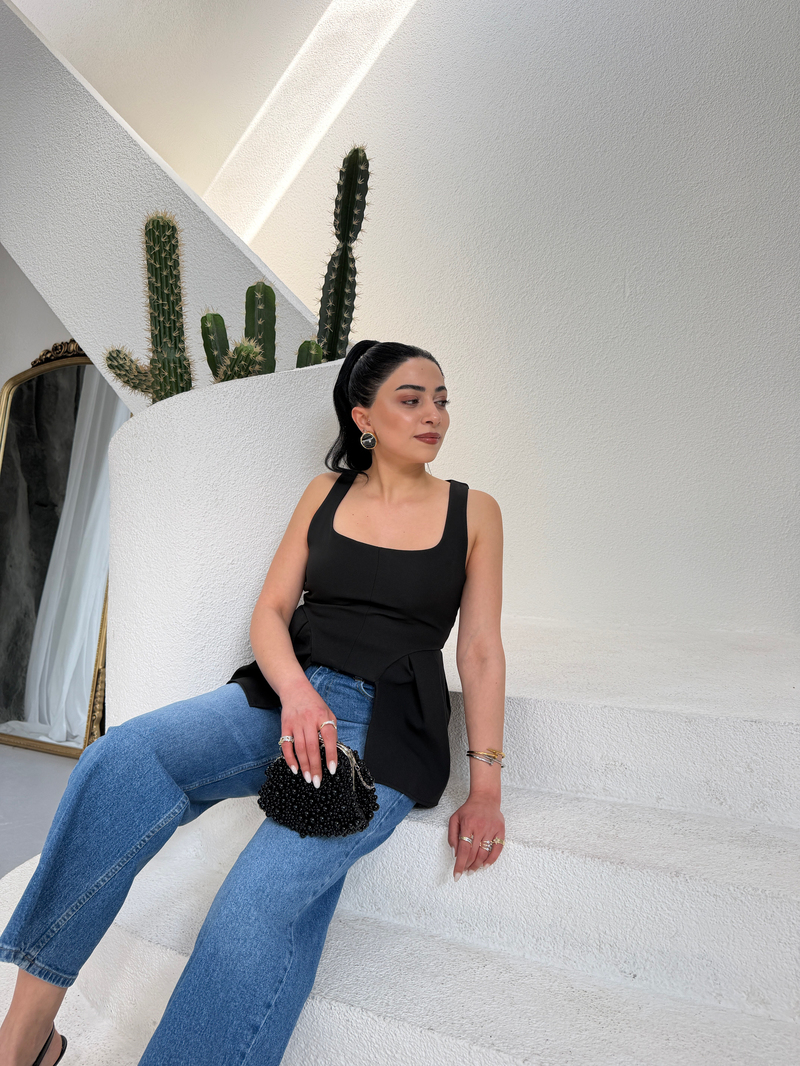 Mavi Culotte Yüksek Bel Kemerli Jean