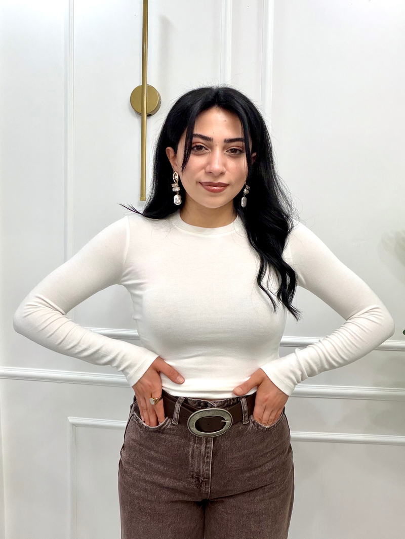 Ribana Uzun Kollu Bluz Ekru