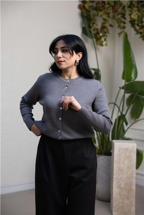 Triko Hırka Gri-Premium Seri