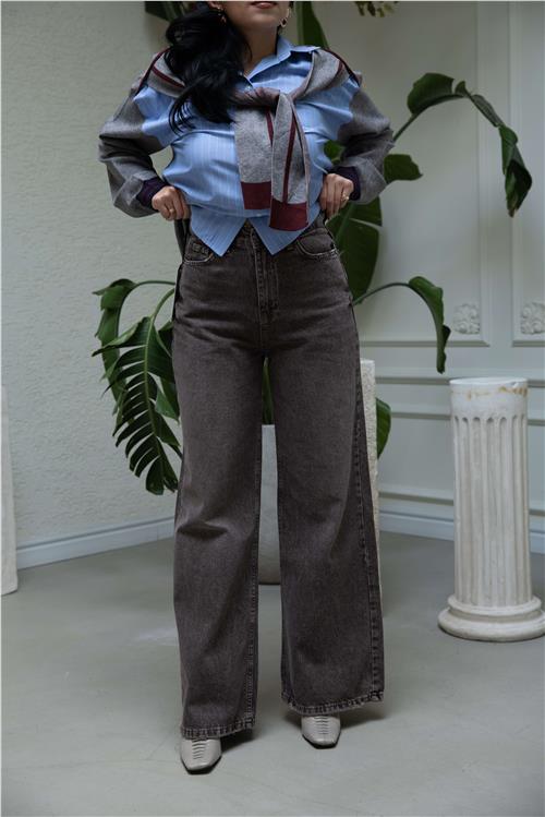 Wide Leg Jean Pantolon Kahve