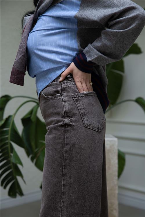 Wide Leg Jean Pantolon Kahve