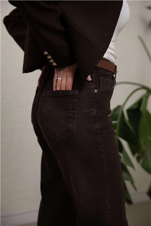 Wide Leg Koyu Kahve Jean Pantolon