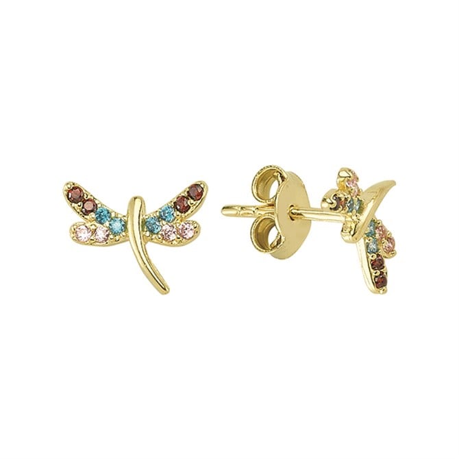 14 Ayar Gökkuşağı Firuze Modeli Taşlı Yusufçuk Altın Küpe