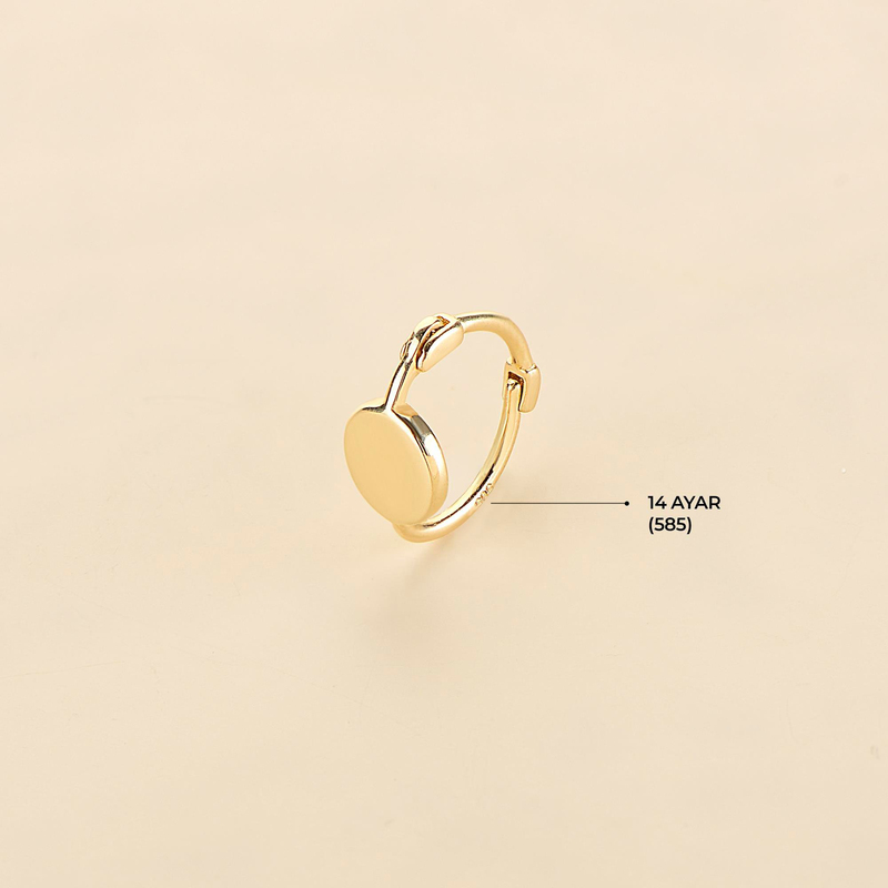 14 Ayar Modern Tek Minik Yuvarlak Halka Altın Küpe