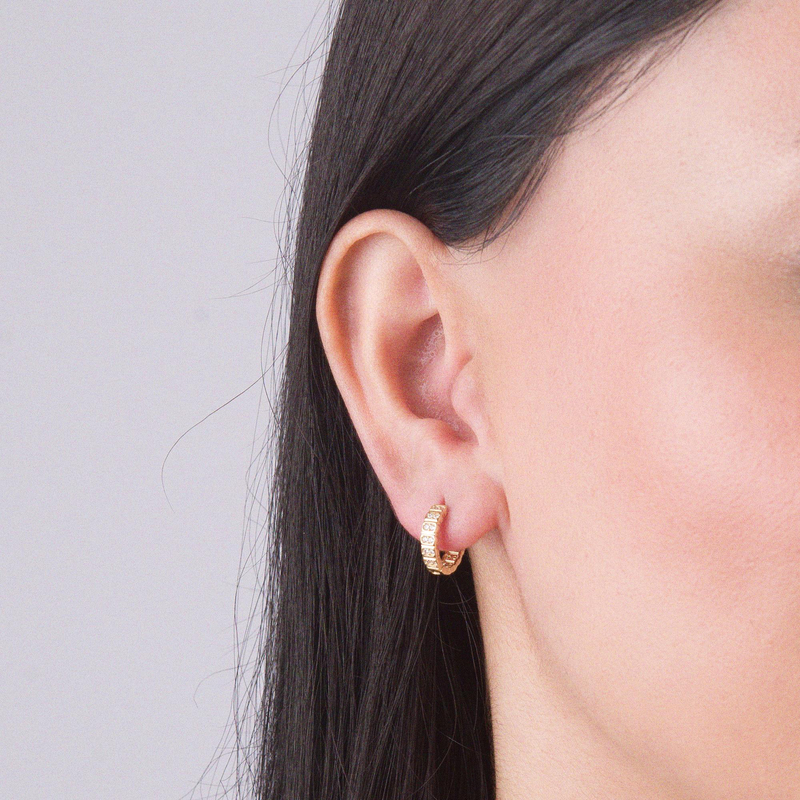 14 Ayar İki Sıra Taşlı Halka Altın Küpe