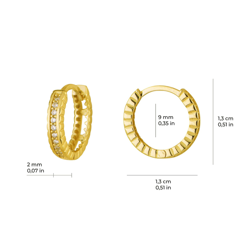 14 Ayar Tek Sıra Taşlı Halka Altın Küpe