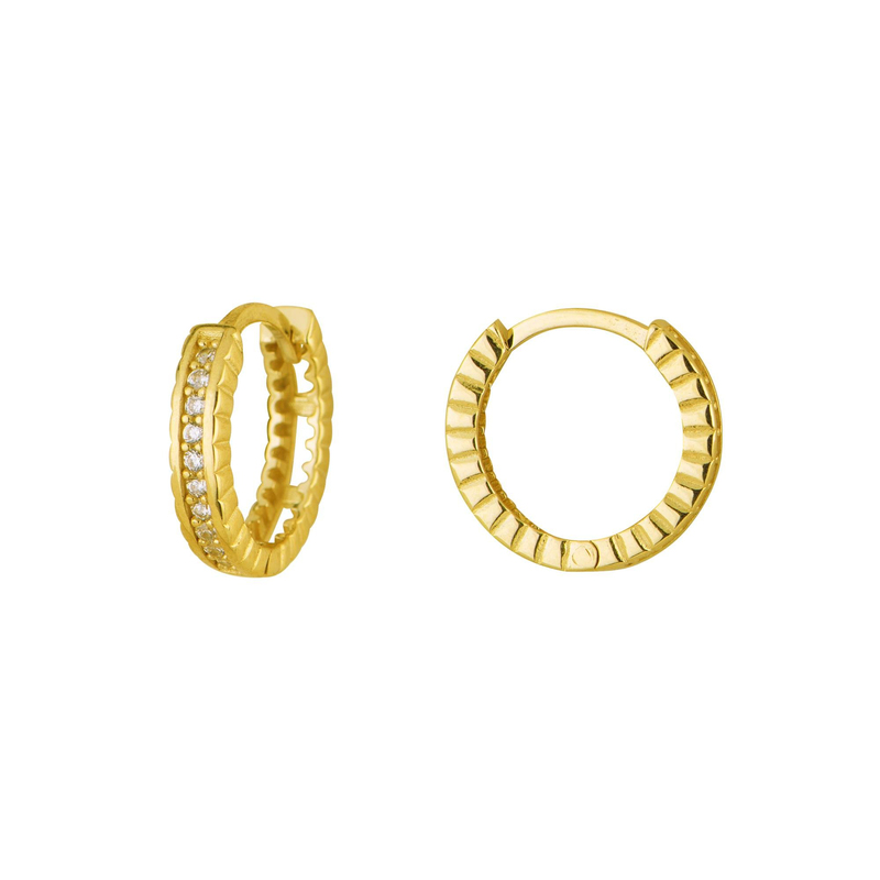 14 Ayar Tek Sıra Taşlı Halka Altın Küpe