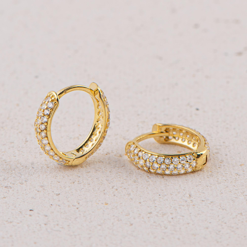 14 Ayar Tam Taşlı Halka Altın Küpe