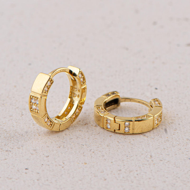 14 Ayar Modern Taşlı Halka Altın Küpe