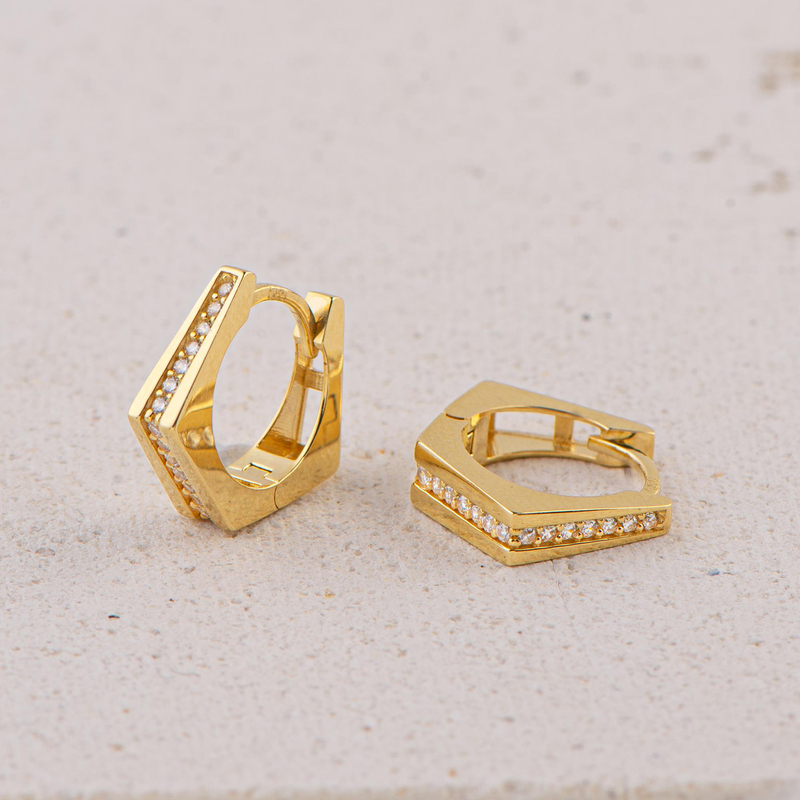 14 Ayar Modern Tek Sıra Taşlı Halka Altın Küpe