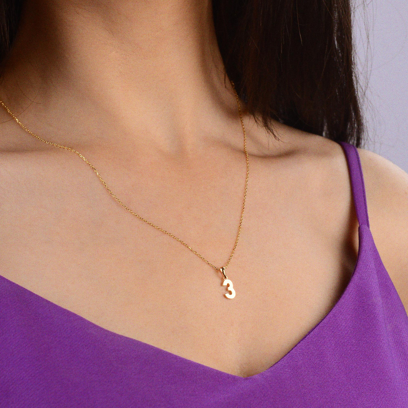 14 Ayar Üç Rakamı Altın Kolye