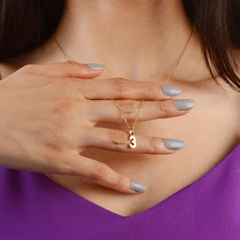 14 Ayar Üç Rakamı Altın Kolye