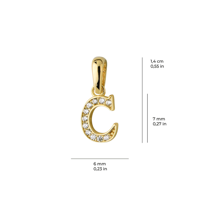 14 Ayar Altın C Harfi Taşlı Kolye Ucu