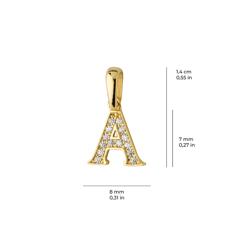 14 Ayar Altın A Harfi Taşlı Kolye Ucu