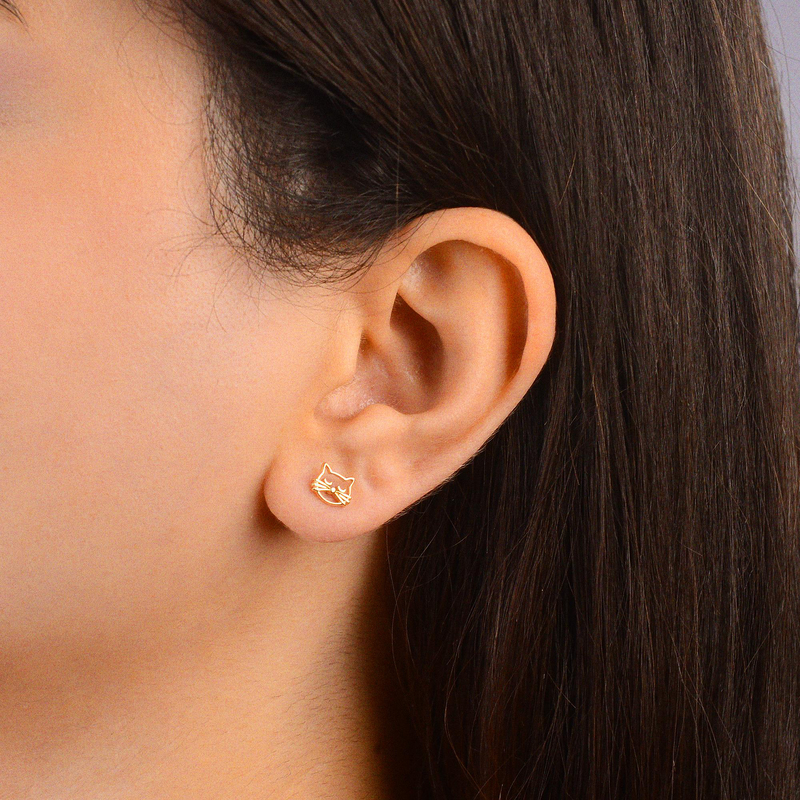 14 Ayar Altın Kedi Küpe