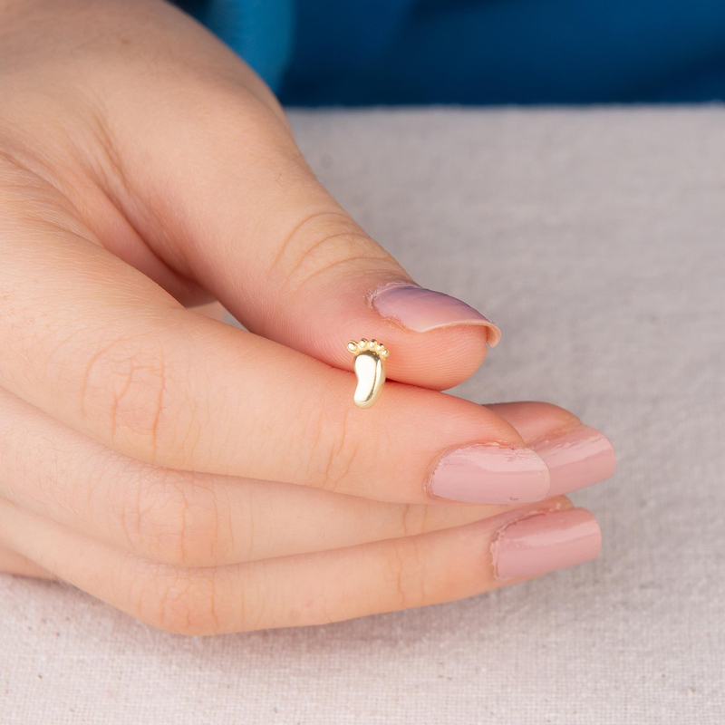 14 Ayar Altın Bebek Ayak İzi Küpe