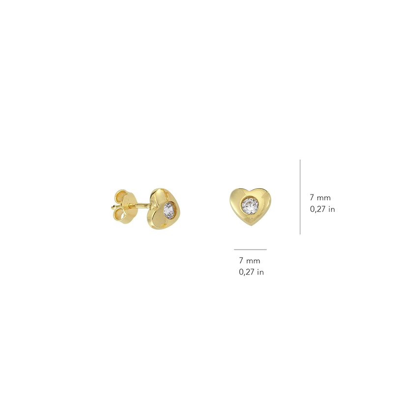 14 Ayar Altın Tek Taşlı Kalp Küpe