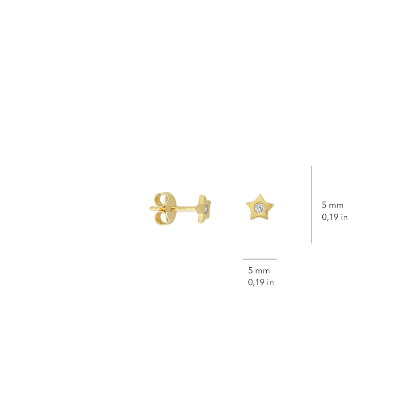 14 Ayar Altın Tek Taşlı Yıldız Küpe