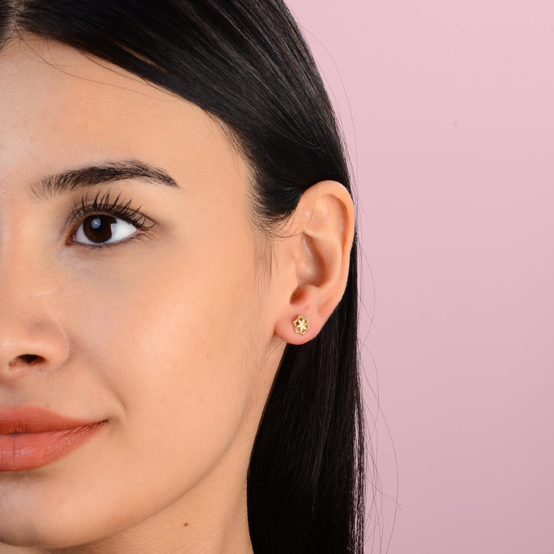 14 Ayar Altın Çiçek Küpe