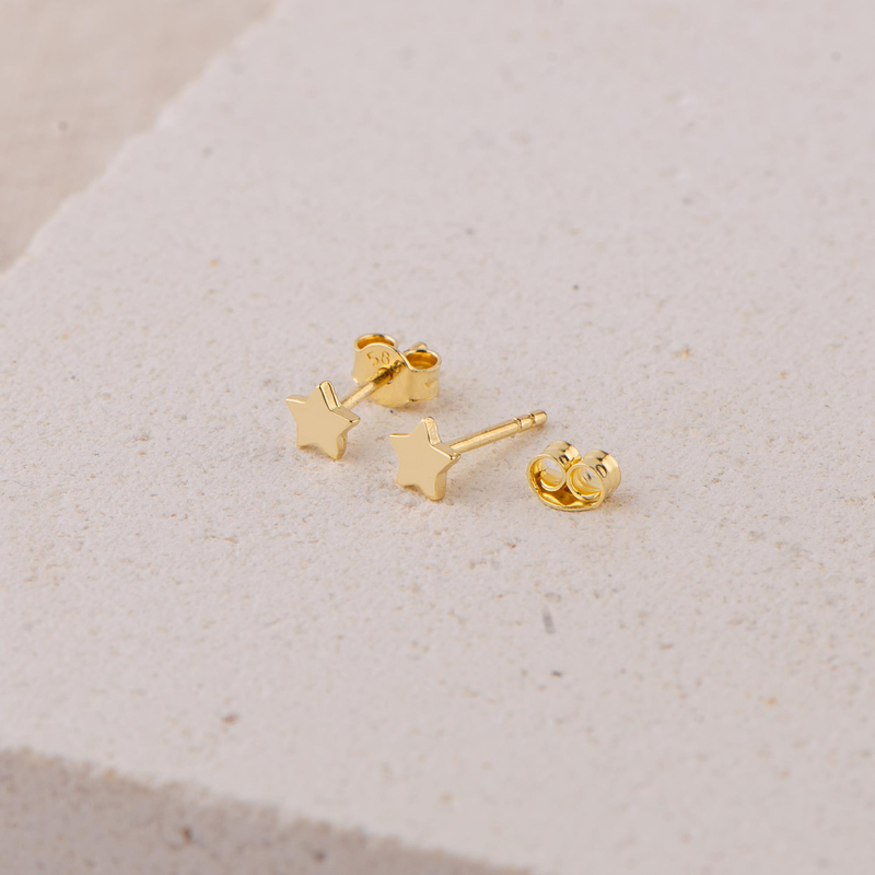 14 Ayar Altın Minik Yıldız Küpe