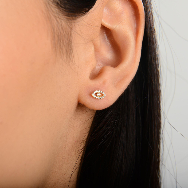 14 Ayar Taşlı Altın Göz Şans Küpe