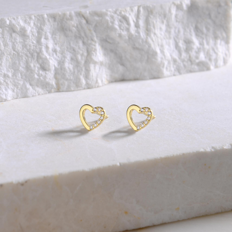 14 Ayar Altın Taşlı Kalp Küpe