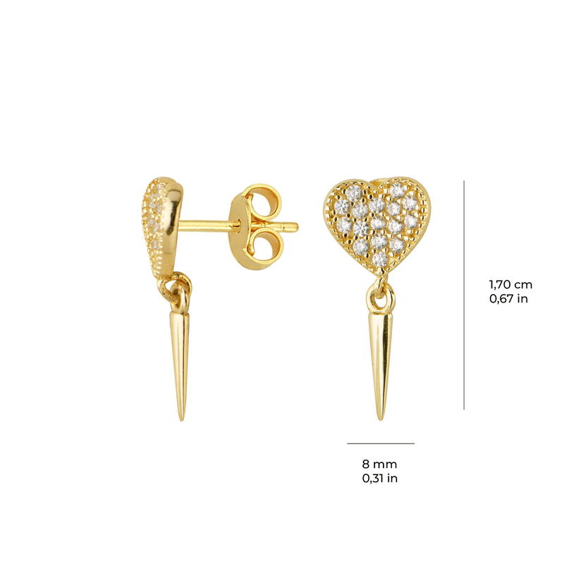 14 Ayar Altın Kalp Taşlı Sallantı Küpe