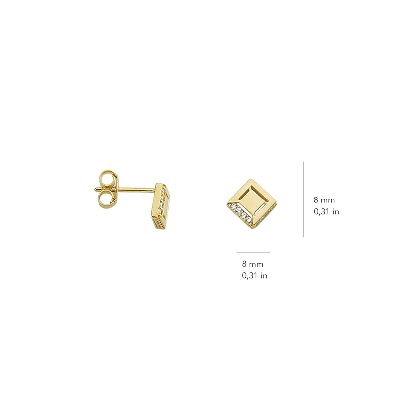 14 Ayar Altın Taşlı Kare Küpe