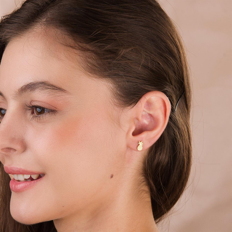 14 Ayar Altın Ananas Küpe