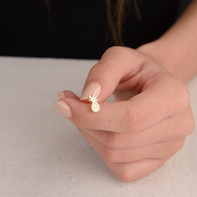 14 Ayar Altın Ananas Küpe