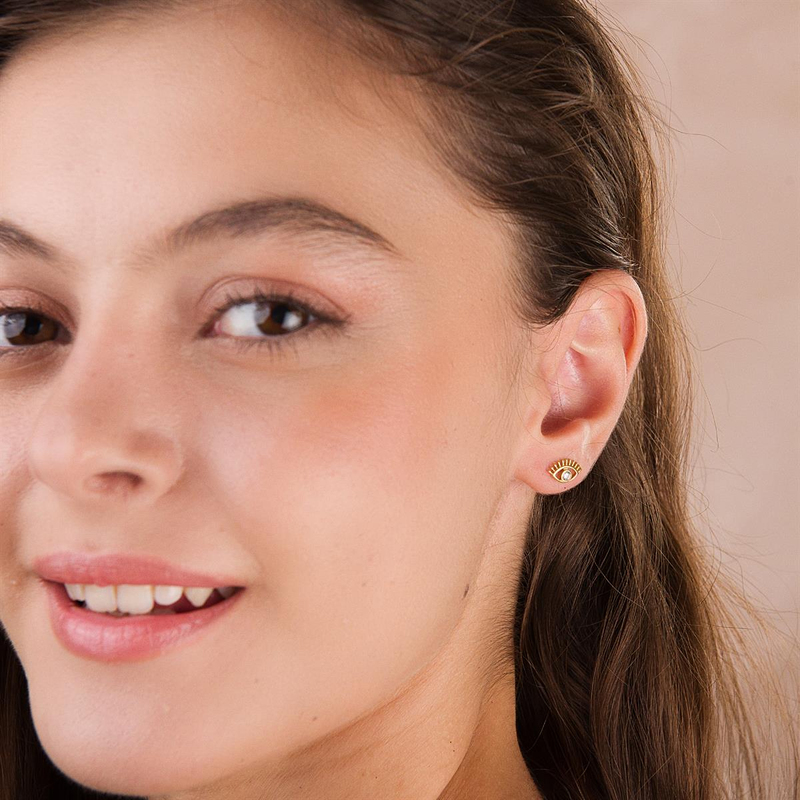 14 Ayar Altın Göz Şans Küpe