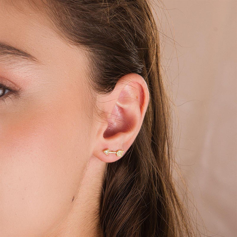 14 Ayar Altın Aşkı Oku Küpe