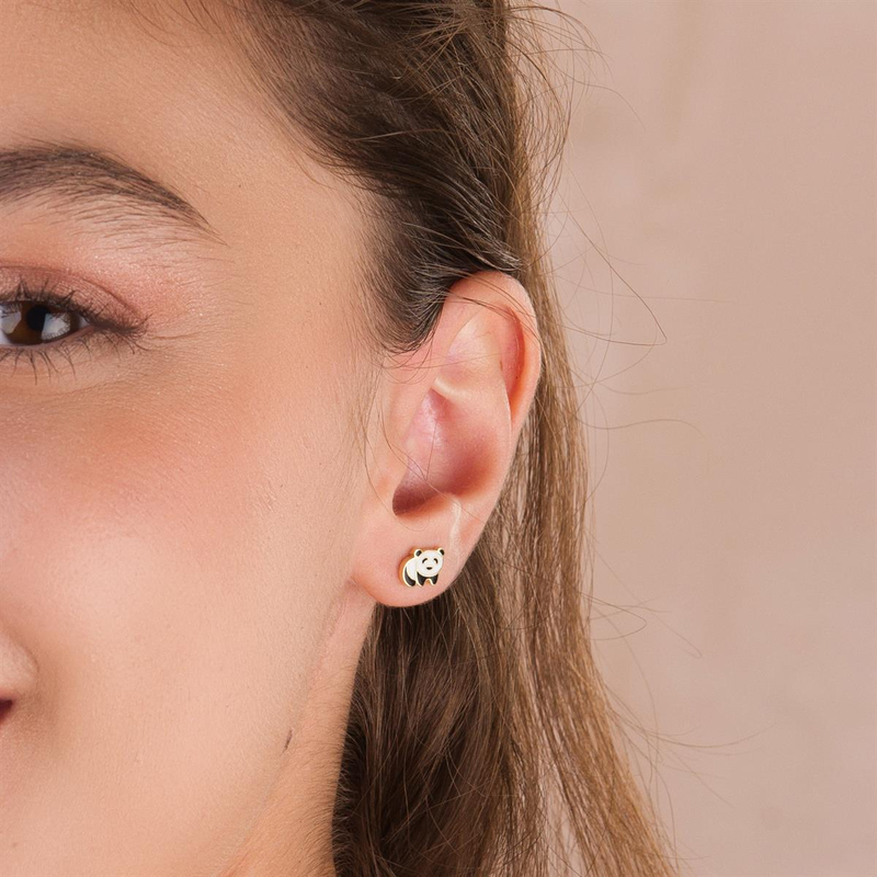 14 Ayar Altın Panda Çocuk  Küpe