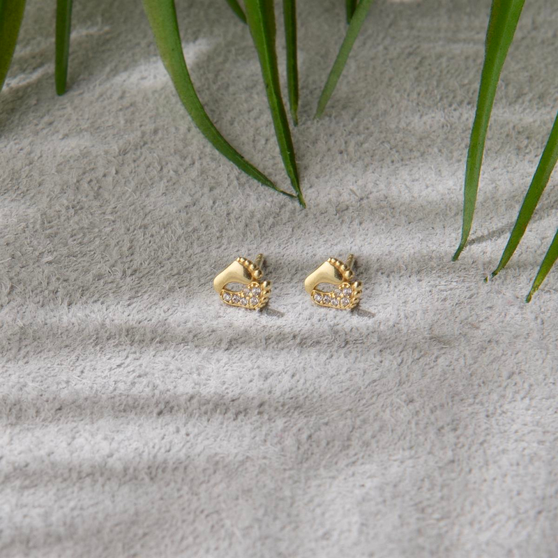 14 Ayar Altın Taşlı Ayak İzi Küpe