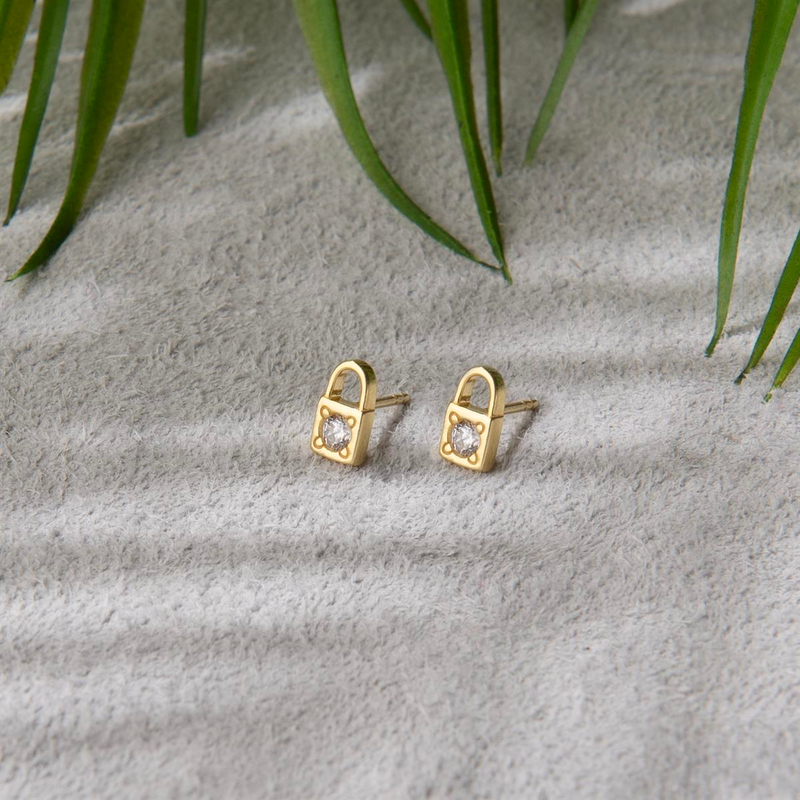 14 Ayar Altın Taşlı Kilit Küpe