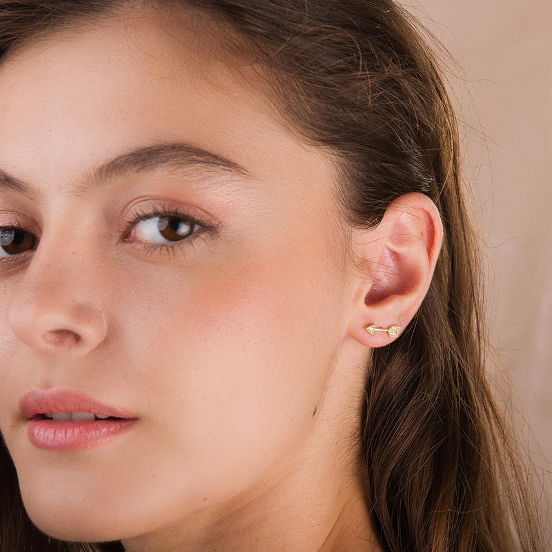 14 Ayar Altın Aşkı Oku Küpe