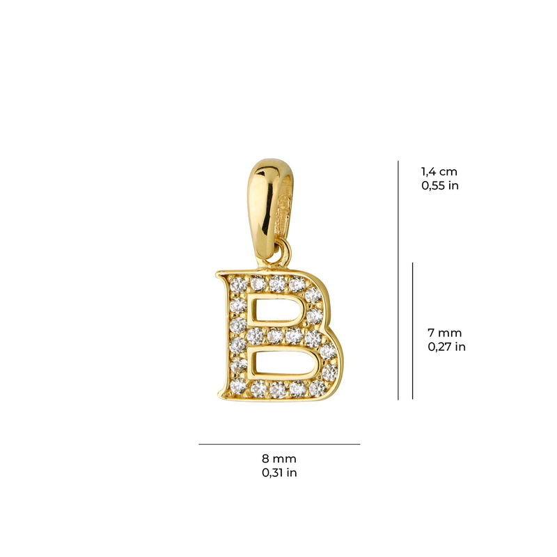 14 Ayar Altın B Harfi Taşlı Kolye Ucu