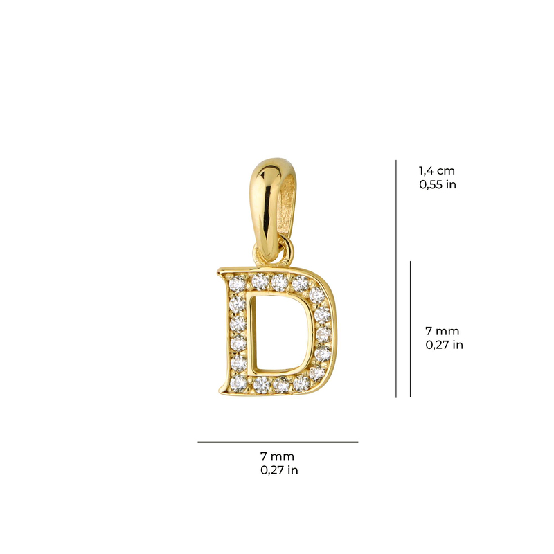 14 Ayar Altın D Harfi Taşlı Kolye Ucu
