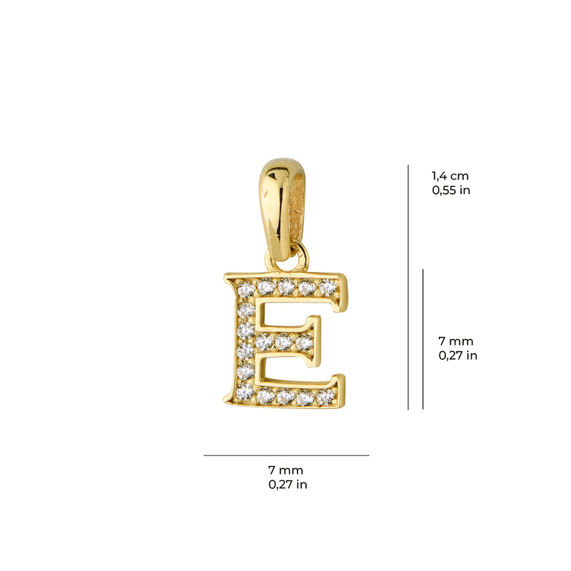 14 Ayar Altın E Harfi Taşlı Kolye Ucu