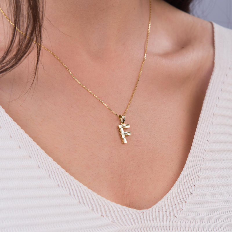 14 Ayar Altın F Harfi Kolye Ucu